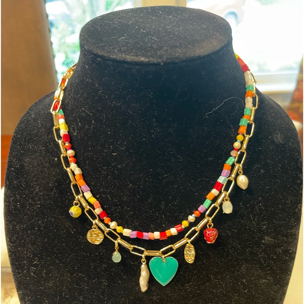 BP Beaded Layered Charm Necklace